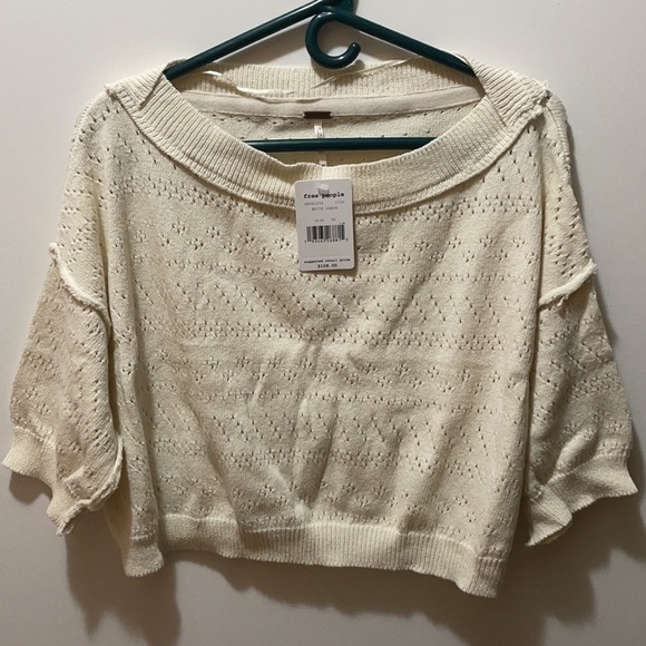 Free People Sand Castle Pointelle Cropped Boxy Knit Sweater - Picture 14 of 17